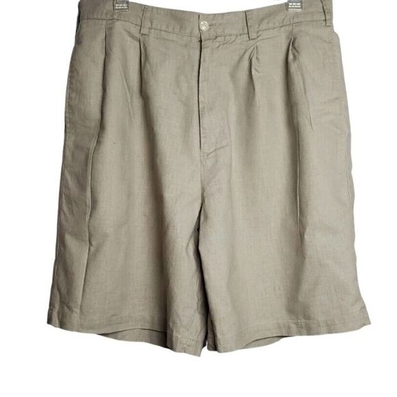 Bugle Boy Golf Shorts Size 34 Tan Khaki Dress Casual Linen Blend Pleated  Comfy - Picture 1 of 5